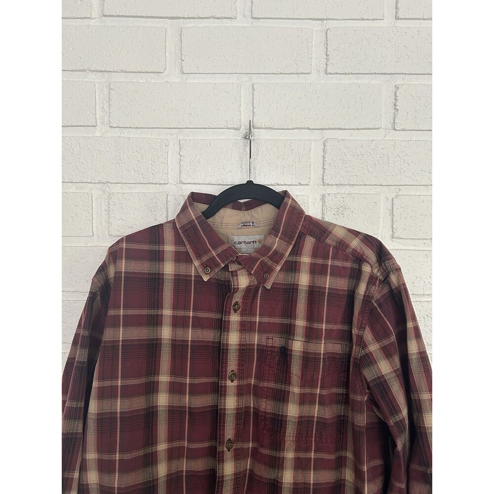 Carhartt Button Up Work Shirt Mens Large Relaxed Fit Rustic Plaid Long Sleeve